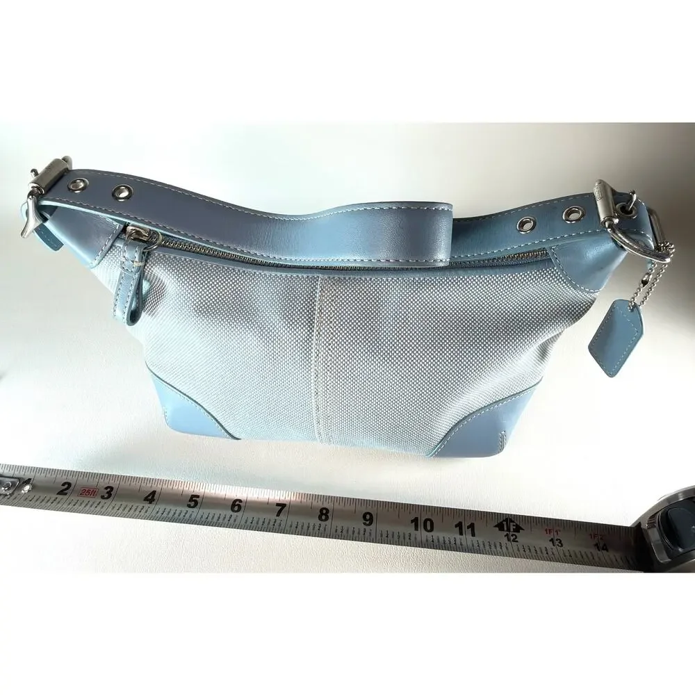COACH 1839 VINTAGE Light Blue Canvas Leather Demi Hobo Shoulder Bag Purse MINT
